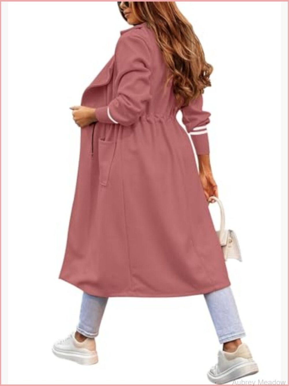 Casual Drawstring Waist Open Front Classic Lapel Overcoat - Picture 2 of 5